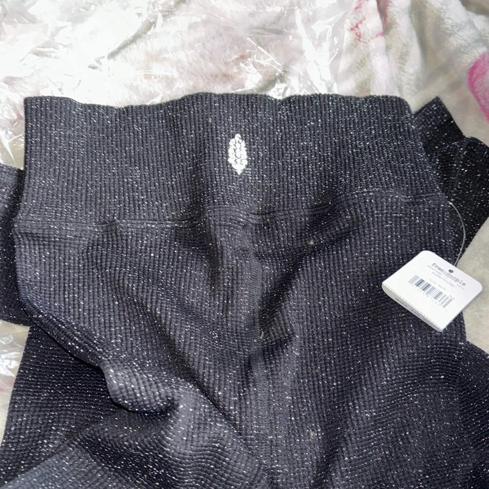 NWT FREE PEOPLE Metallic Polish Up Leggings Black Silver XS S #freepeople